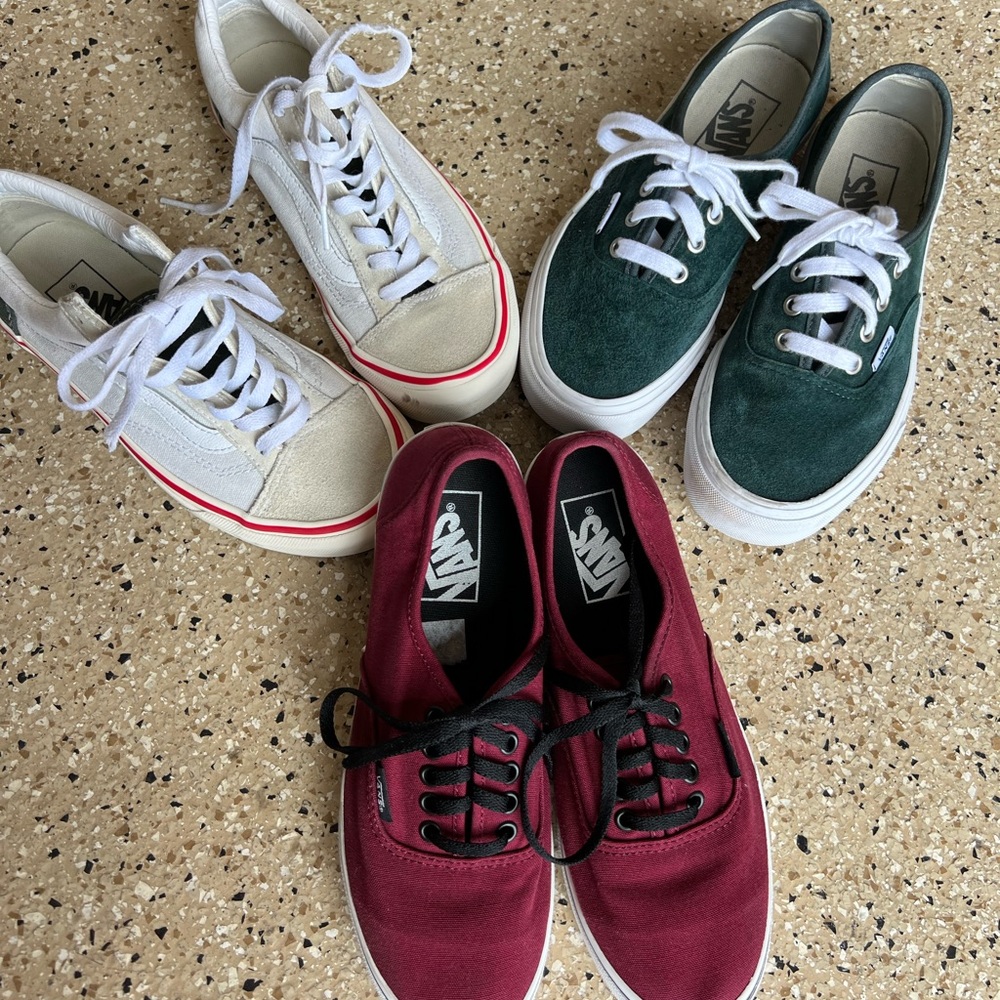 Vans Women’s Old Skool Spruce Green Suede Low Top Port Royale Red Shoe Lot 6.5